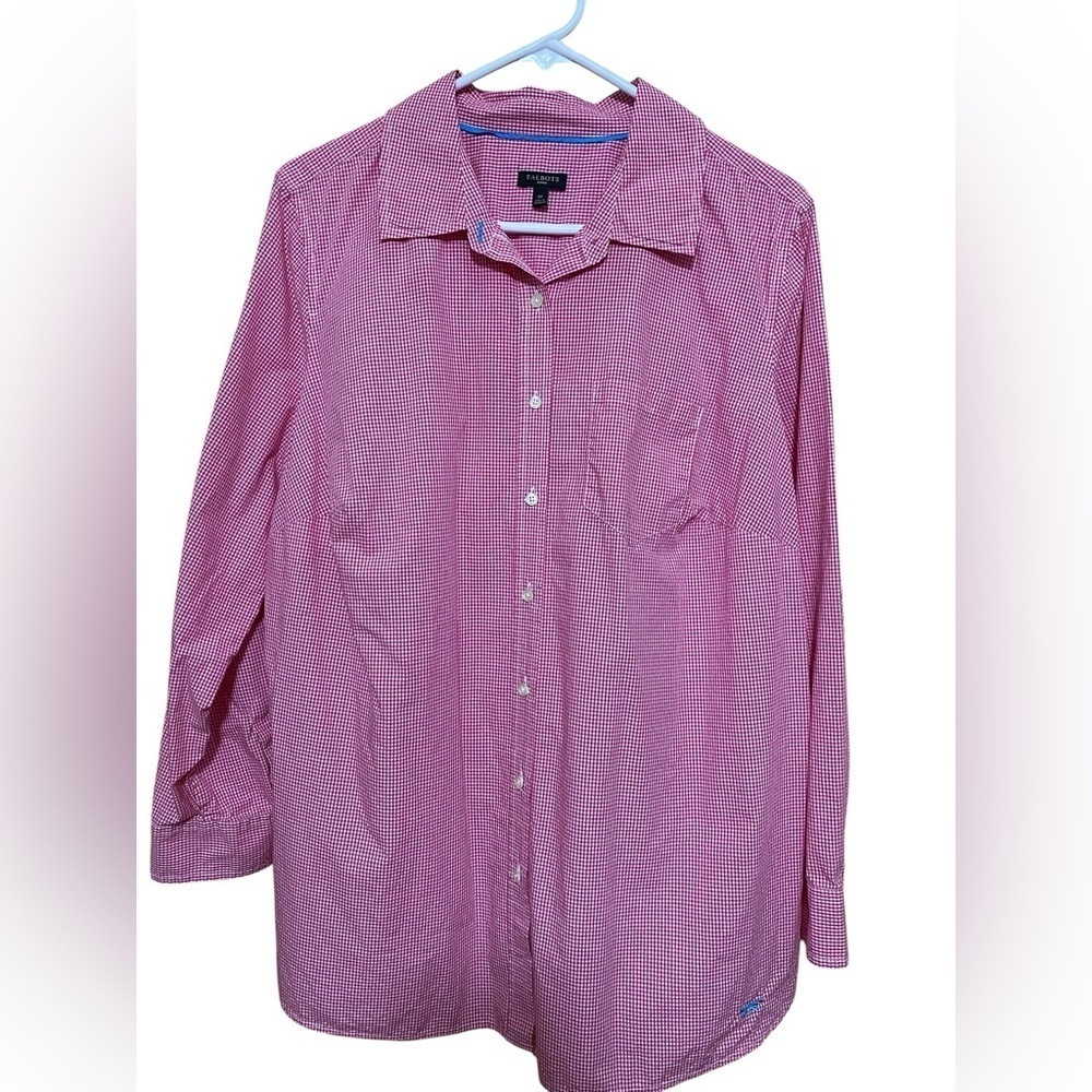 Talbots Woman Plus Size 1X Red & White Gingham Long Sleeve Button Front Shirt.